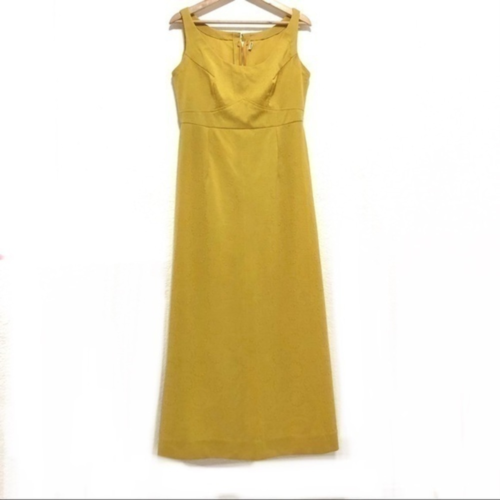 Vintage handmade 60s embossed floral mustard yellow dress and hat medium - Picture 4 of 15